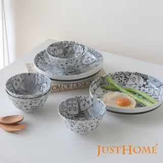 【Just Home】日本製滿版貓咪世界陶瓷碗盤餐具6件組-2款可選(日本製 碗 盤 餐具)