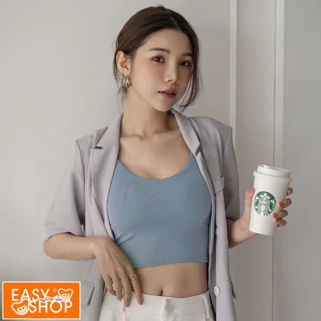 【EASY SHOP】Banana Pie-BRA TOP-U領短版爆乳涼感背心(藍色)