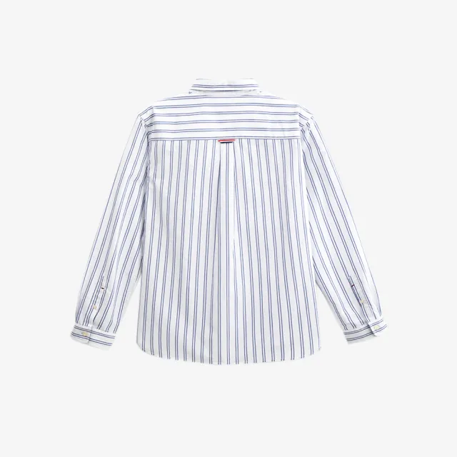 【Arnold Palmer 雨傘】男裝-學院風LOGO刺繡條紋長袖襯衫(白色)