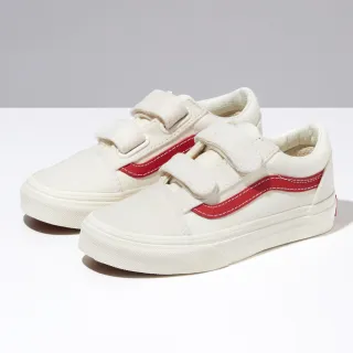 【VANS 官方旗艦】Old Skool V 中童款米白色/紅色條紋滑板鞋