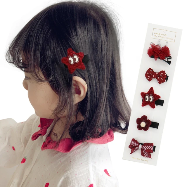 【JoyNa】3組入-兒童髮夾 寶寶髮夾 兒童卡通蝴蝶結髮飾5件組