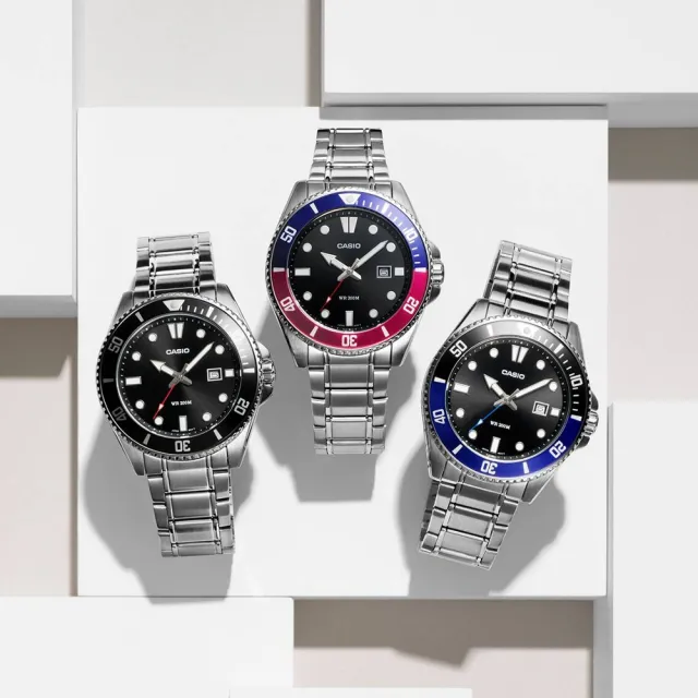 【CASIO 卡西歐】槍魚黑水鬼防水200米潛水錶-不鏽鋼X綠圈 正原廠公司貨(MDV-107D-3A)