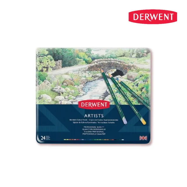 【Derwent 德爾文】ARTIST油性色鉛24色鐵盒裝DW32093(贈延長器)