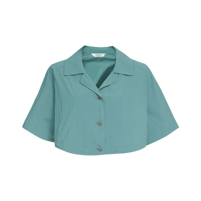 【OUWEY 歐薇】超短版古巴領襯衫外套(藍色；S-L；3242134801)