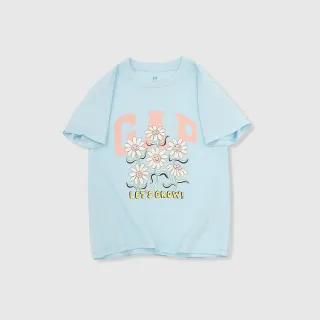 【GAP】女童裝 Logo純棉印花圓領短袖T恤-天藍色(890394)