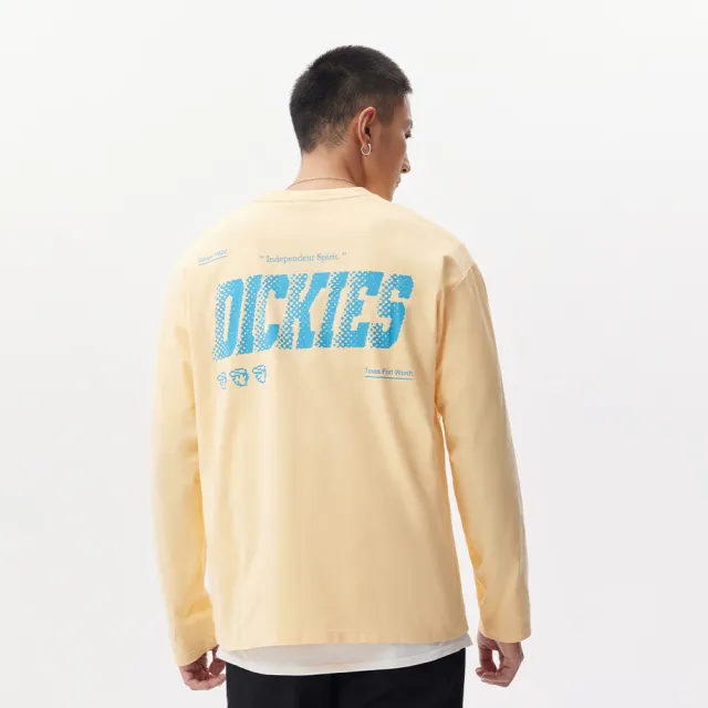 【Dickies】男款蛋糕粉黃純棉像素圖案印花長袖T恤｜DK011536E83