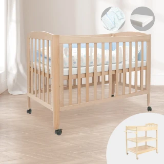【PUKU 藍色企鵝】WoIsland小島臥櫸木成長型嬰兒床(含尿布台+6件寢具組+床墊)