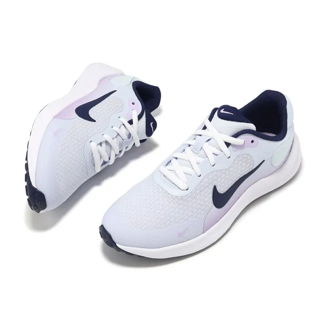 【NIKE 耐吉】慢跑鞋 Revolution 7 GS 大童 女鞋 灰 紫 透氣 緩震 輕量 運動鞋(FB7689-004)