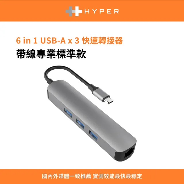 【HyperDrive】6-in-1 USB-C Hub-太空灰(適用M1/M2/M3)