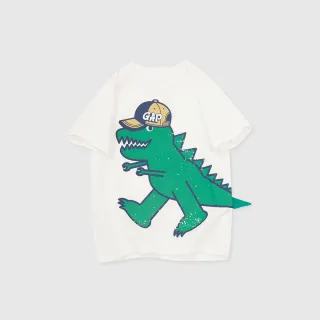 【GAP】男幼童裝 Logo純棉趣味印花圓領短袖T恤-白色(890881)