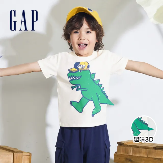 【GAP】男幼童裝 Logo純棉趣味印花圓領短袖T恤-白色(890881)