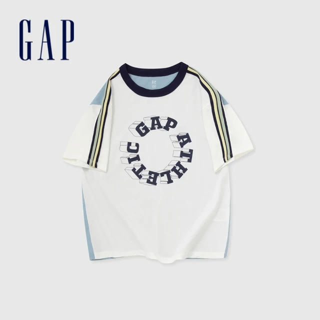 【GAP】男童裝 Logo純棉印花圓領短袖T恤-白色(890535)