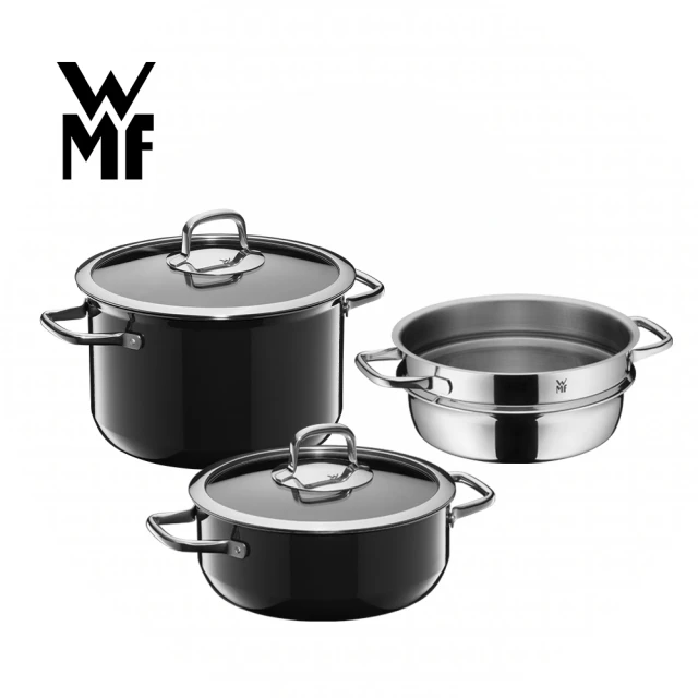 【德國WMF】Fusiontec Compact 可堆疊湯鍋蒸鍋三件組 22cm(黑色)