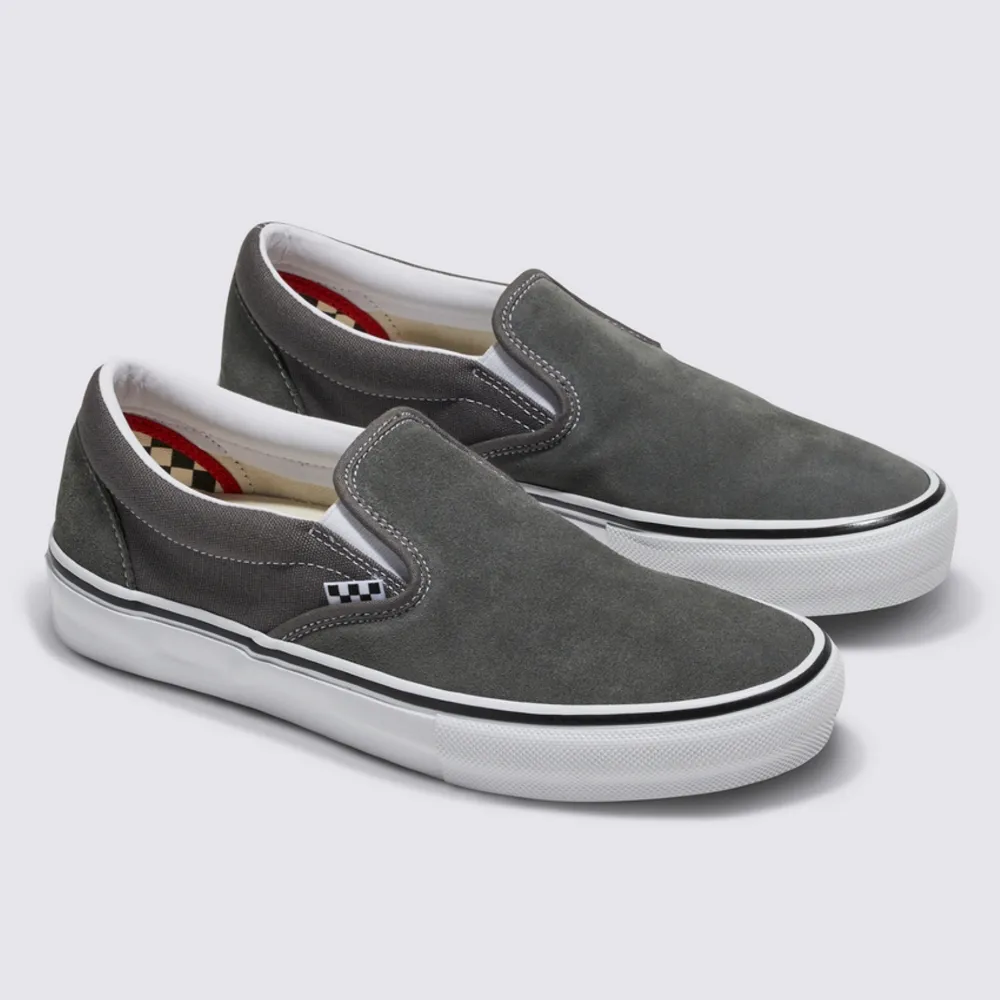 【VANS 官方旗艦】Skate Slip-On 男女款灰色專業滑板鞋/休閒鞋/帆布