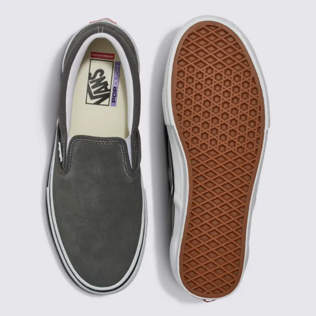 【VANS 官方旗艦】Skate Slip-On 男女款灰色專業滑板鞋/休閒鞋/帆布