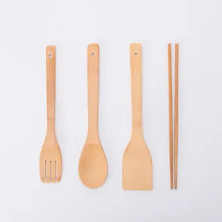 【CookPower 鍋寶】竹製料理四件組(長筷+煎匙+沙拉勺+湯勺)