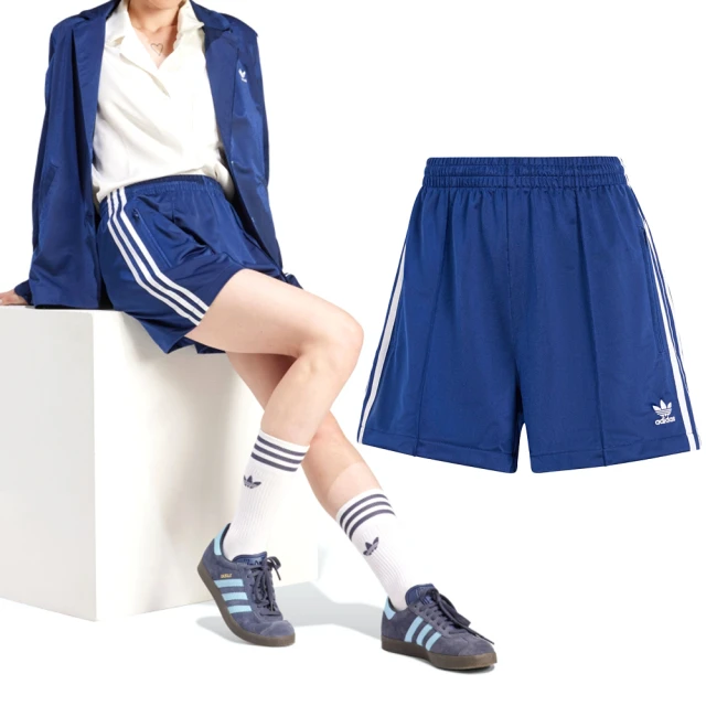 adidas 愛迪達 Firebird Short 女款 藍色 休閒 復古 三葉草 寬鬆 拉鍊口袋 短褲 IP2958