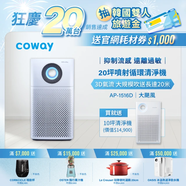 Coway 20坪高效雙禦空氣清淨機AP-1821F+10坪