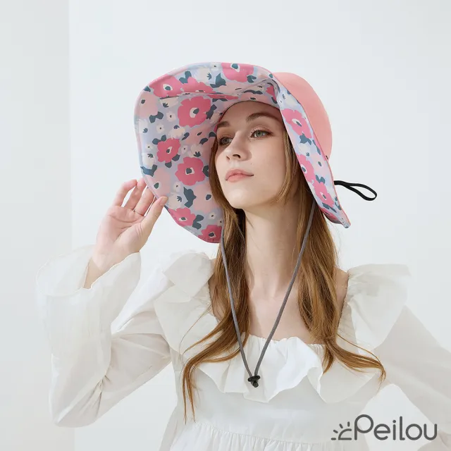 【PL Life】貝柔UPF50+透氣遮陽2用空心親子帽(花朵成人)