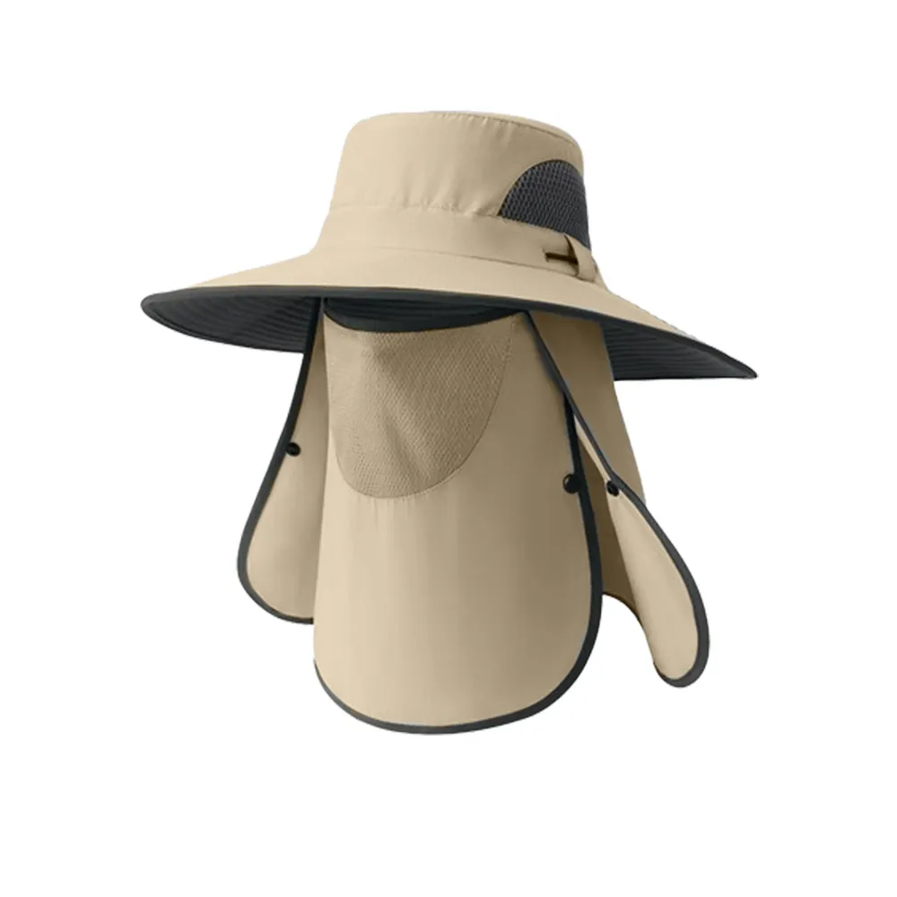 【GoPeaks】加大帽簷全臉防曬抗UV戶外登山/漁夫遮陽帽 麥桿金