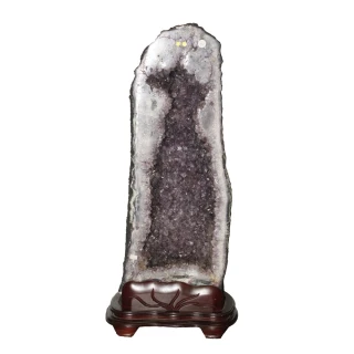 【古緣居】巴西天然紫水晶洞 +木製底座(27.75公斤)