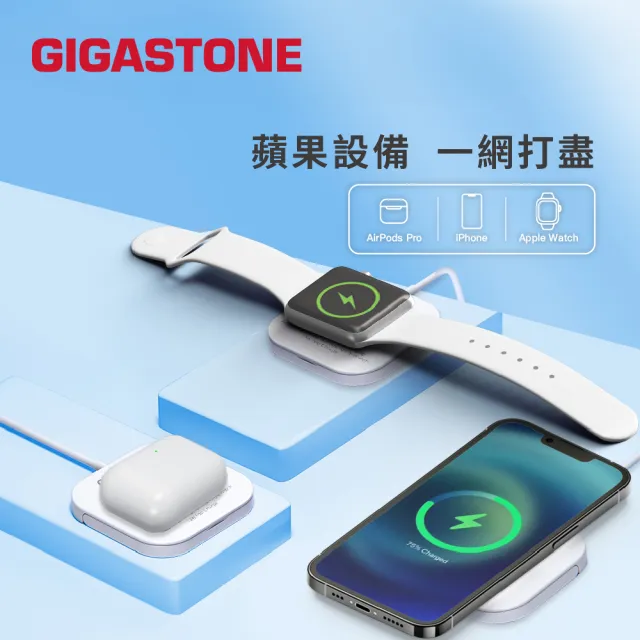 【GIGASTONE 立達】WP-5320W 15W多合一磁吸無線充電盤(MagSafe快充/iPhone15/14/13/AirPods/Apple Watch)