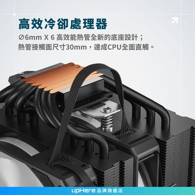 【upHere】D6DK CPU塔扇 雙塔散熱 CPU塔型散熱器 PWM 120mm風扇 靜音6mmx6銅熱管-不帶燈(CPU塔扇)
