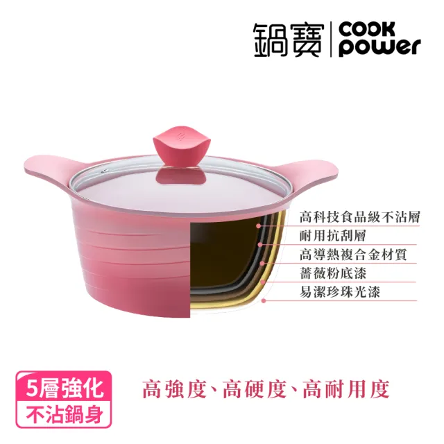 【CookPower 鍋寶】薔薇雙耳漸層不沾鍋湯鍋-24CM(含蓋 IH/電磁爐適用)
