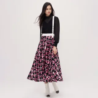 【MOMA】藝術風幾何印花吊帶裙(桃紅色)