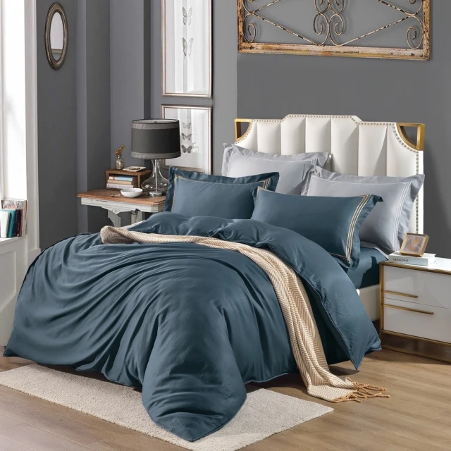 戀家小舖 100%精梳棉枕套兩用被床包四件組-雙人(沁藍海洋