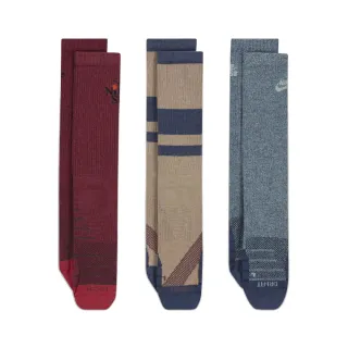 【NIKE 耐吉】襪子 SB 男女款 三雙入 滑板 三色 紅 藍 卡其 快乾 小腿襪 長襪(DA8853-902)