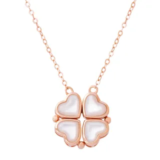 【MARIGOLD 美爾朵】女生項鍊｜2way愛心幸運草磁吸925純銀項鍊(母貝 2種戴法 幸運草 愛心 玫瑰金)