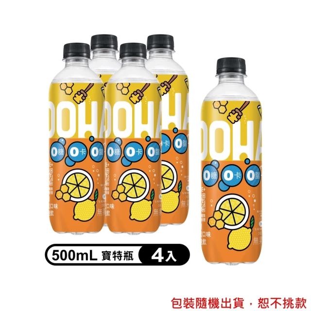 【OOHA】氣泡飲 檸檬蜂蜜 寶特瓶 500ml x4入/組(零糖零卡零脂)
