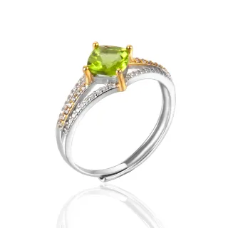 【Woogie武吉珠寶】綠橄欖石水鑽設計戒指(方形切割)