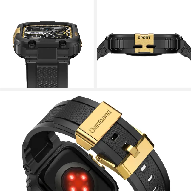 【Amband】Apple Watch 專用保護殼 M1 黑金 TPU 錶帶(42mm/44mm/45mm - Apple Watch 8/7/6/SE/5/4/3/2/1)