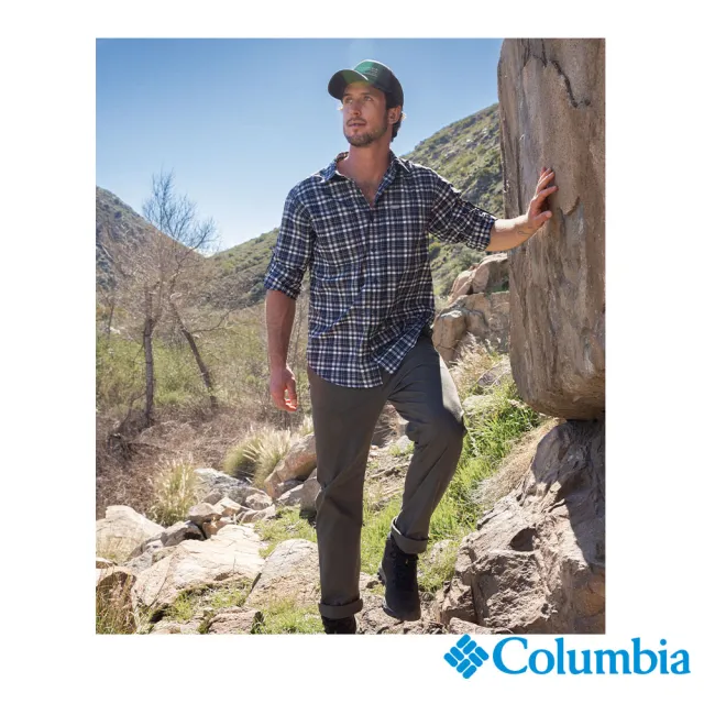 【Columbia 哥倫比亞 官方旗艦】男款-Silver Ridge™超防曬UPF50快排長袖襯衫-藍色格紋(UAE35990JC/IS)