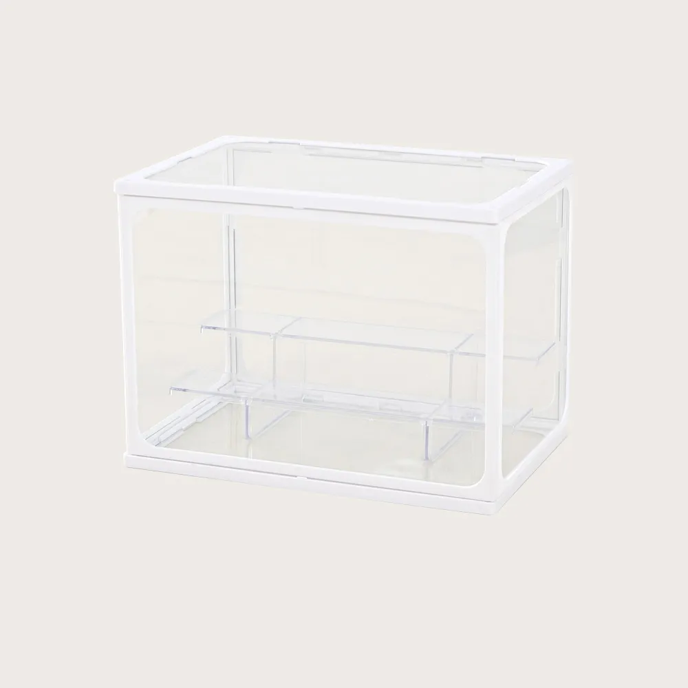 【FL 生活+】2入組-中型款-階梯式鋼化玻璃透明展示收納盒(模型/公仔/展示盒/收藏盒/置物盒/A-096*2)