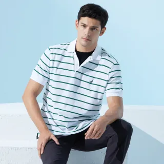 【NAUTICA】男裝 吸濕排汗跳色條紋短袖POLO衫(白色)