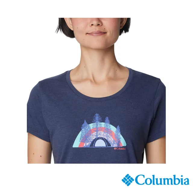 【Columbia 哥倫比亞 官方旗艦】女款-Daisy Days™LOGO短袖上衣-深藍色(UAL31250NY/IS)