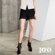 【IGD 英格麗】網路獨賣款-氣質純色蕾絲拼接短褲(黑色)