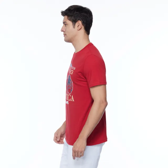 【NAUTICA】男裝 品牌地圖印花短袖T恤(紅色)