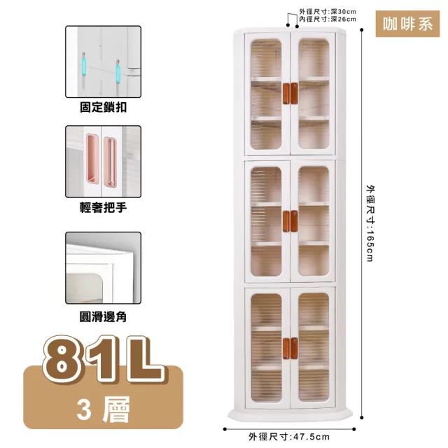 【ONE HOUSE】81L 流川雙開門三角收納櫃 收納箱-3層(1入)