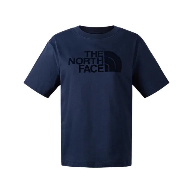 【The North Face 官方旗艦】北面女款藍色純棉舒適大尺寸LOGO印花短袖T恤｜88GE8K2(上衣/LOGO)