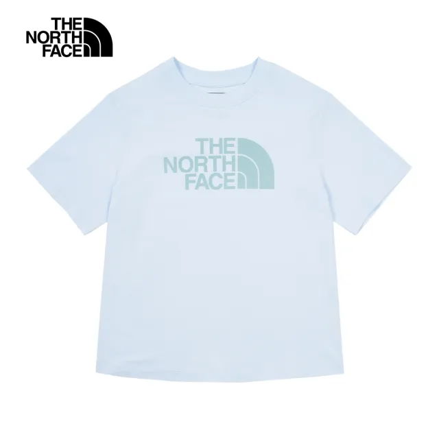 【The North Face 官方旗艦】北面女款藍色純棉舒適大尺寸LOGO印花短袖T恤｜88GEO0R