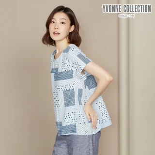 【YVONNE 以旺傢飾】出清品 方巾印花短袖上衣(淺藍)