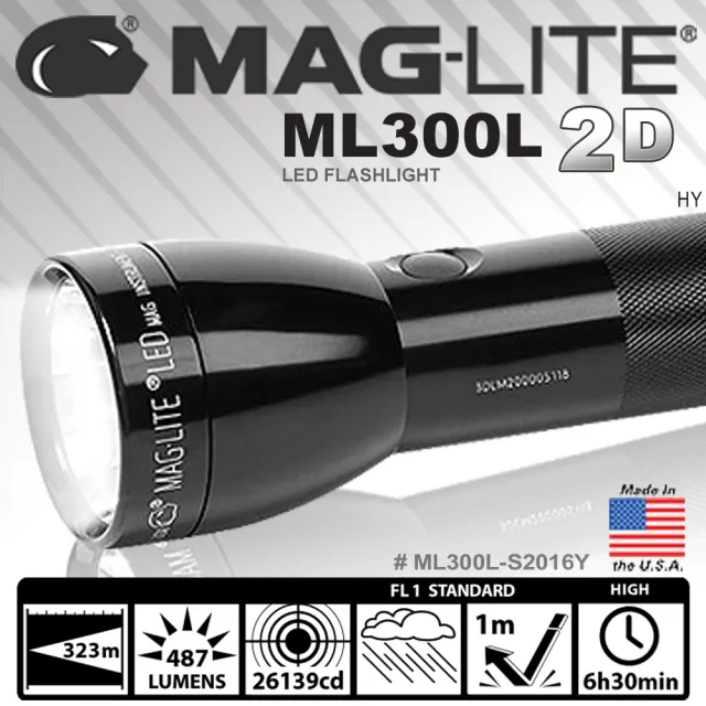 【MAG-LITE】ML300L 2-Cell D LED Flashlight 手電筒 黑色(#ML300L-S2016Y)