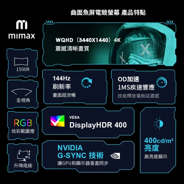 【小米有品】米覓 mimax 4K曲面魚屏電競螢幕 34英吋 白色(曲面螢幕 電腦螢幕 顯示器 螢幕 電競螢幕)