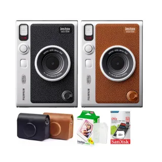 【FUJIFILM 富士】Instax Mini EVO 混合式數位拍立得相機 原廠公司貨(專用皮套空白底片20張64G...超值組)