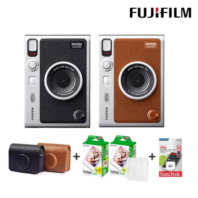 【FUJIFILM 富士】Instax Mini EVO 混合式數位拍立得相機 原廠公司貨(專用皮套空白底片40張64G...超值組)