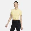 【NIKE 耐吉】短袖 Zenvy Rib Croop 女款 黃 速乾 羅紋 短版 貼身 運動 瑜珈 短T(FN7468-722)
